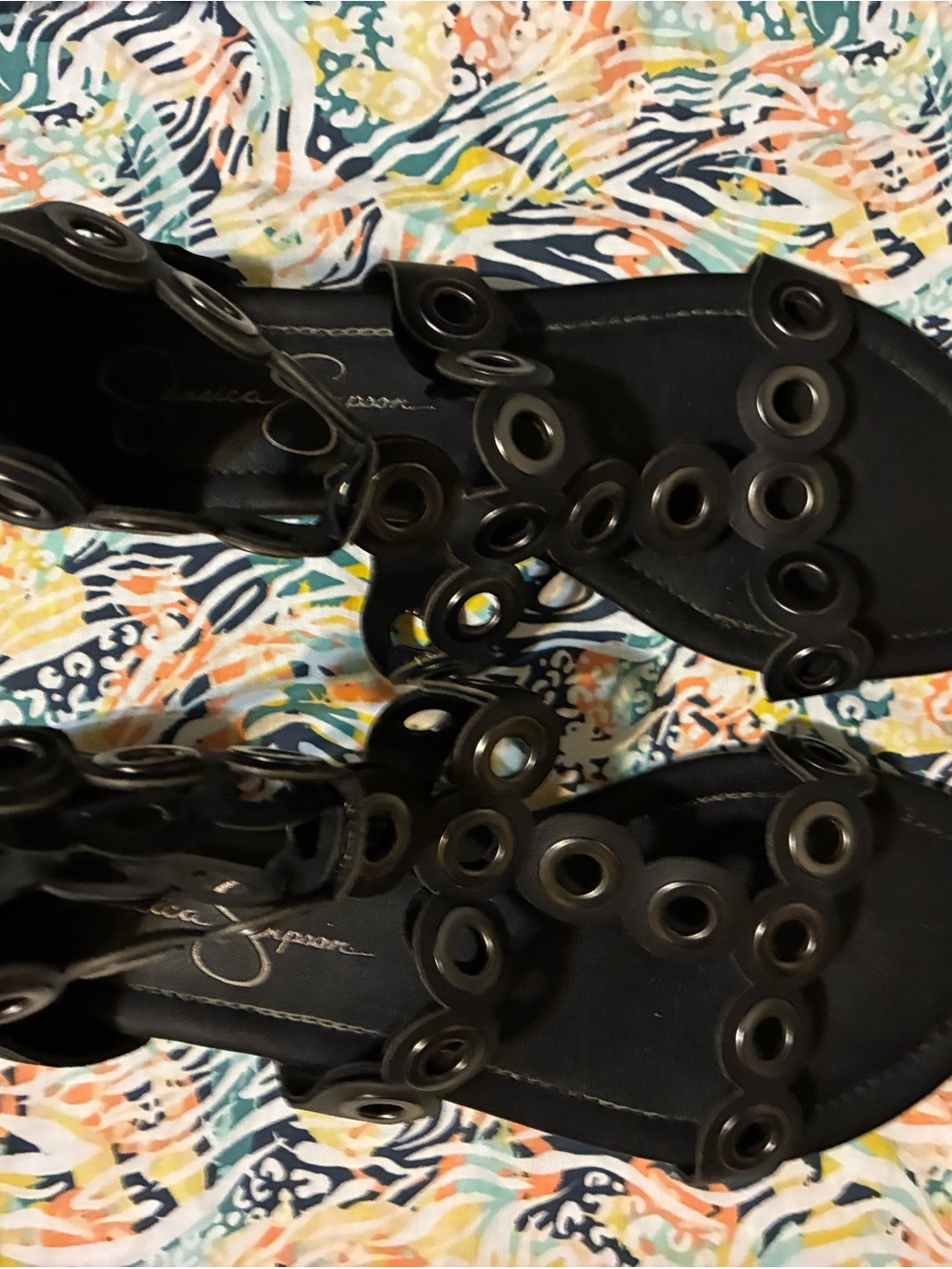 Jessica Simpson Black Grommet T-Strap Sandals US 9.5